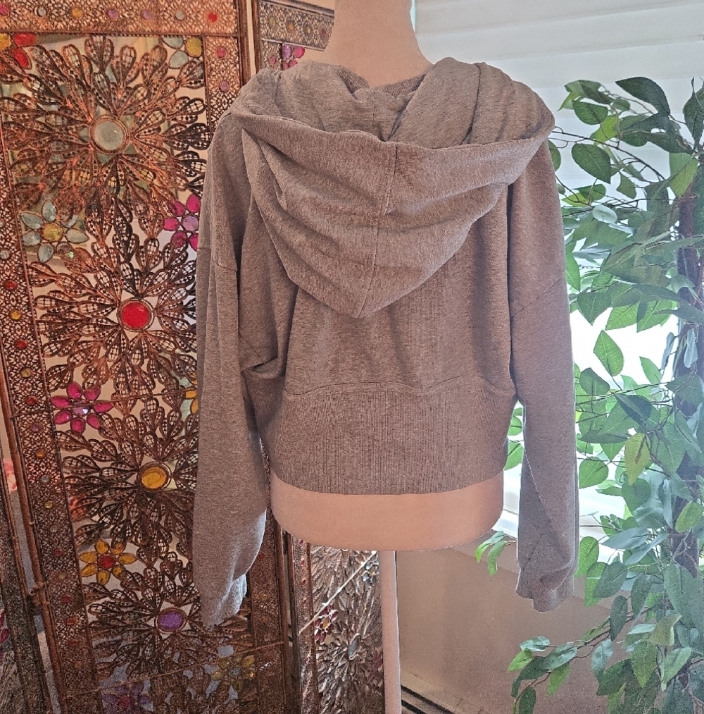 JoyLab Cropped Hoodie Full Zip Activewear Gray Sweatshirt Womens XL - Picture 3 of 9